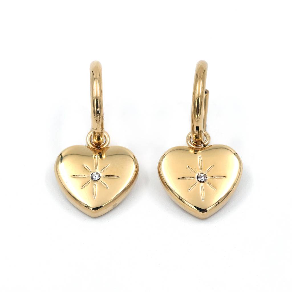 Sparkling Crystal Heart Cluster Dangle Earrings 14k Gold Filled - Golden Shade Sparkling Crystal Heart Cluster Dangle Earrings 14k Gold Filled - Golden Shade