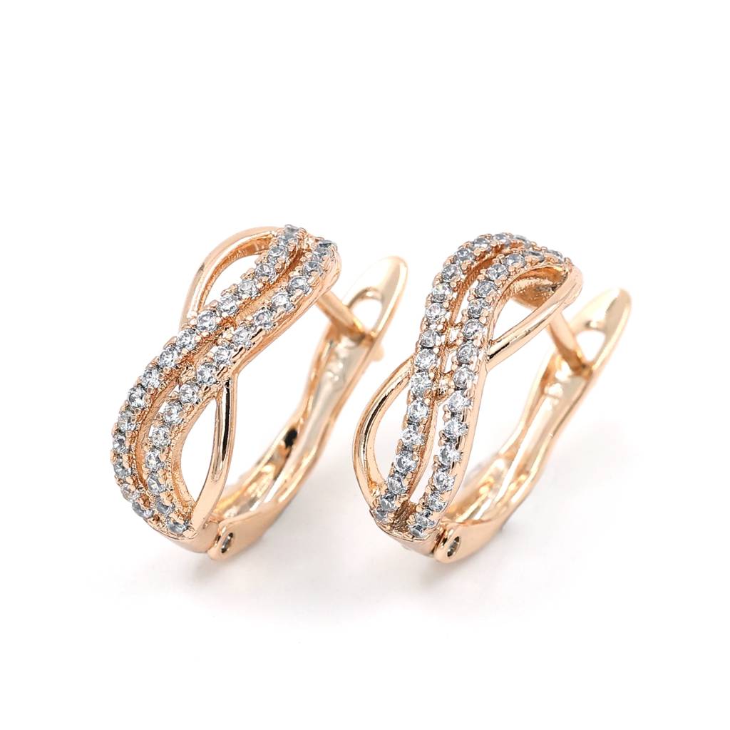Rose Gold Plated Stainless Steel Crystal Infinity Huggie Hoops : (S)E-HU-10-0