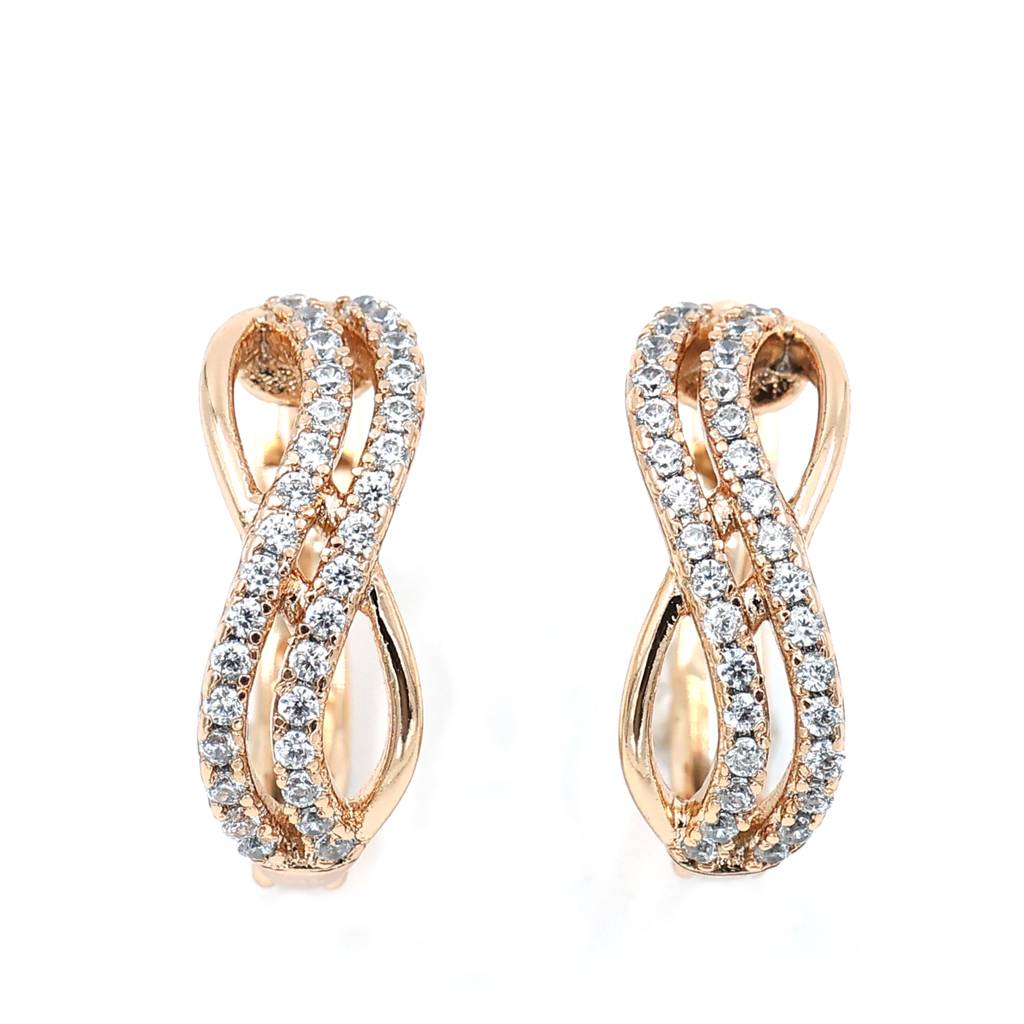 Rose Gold Plated Stainless Steel Crystal Infinity Huggie Hoops : (S)E-HU-10-0
