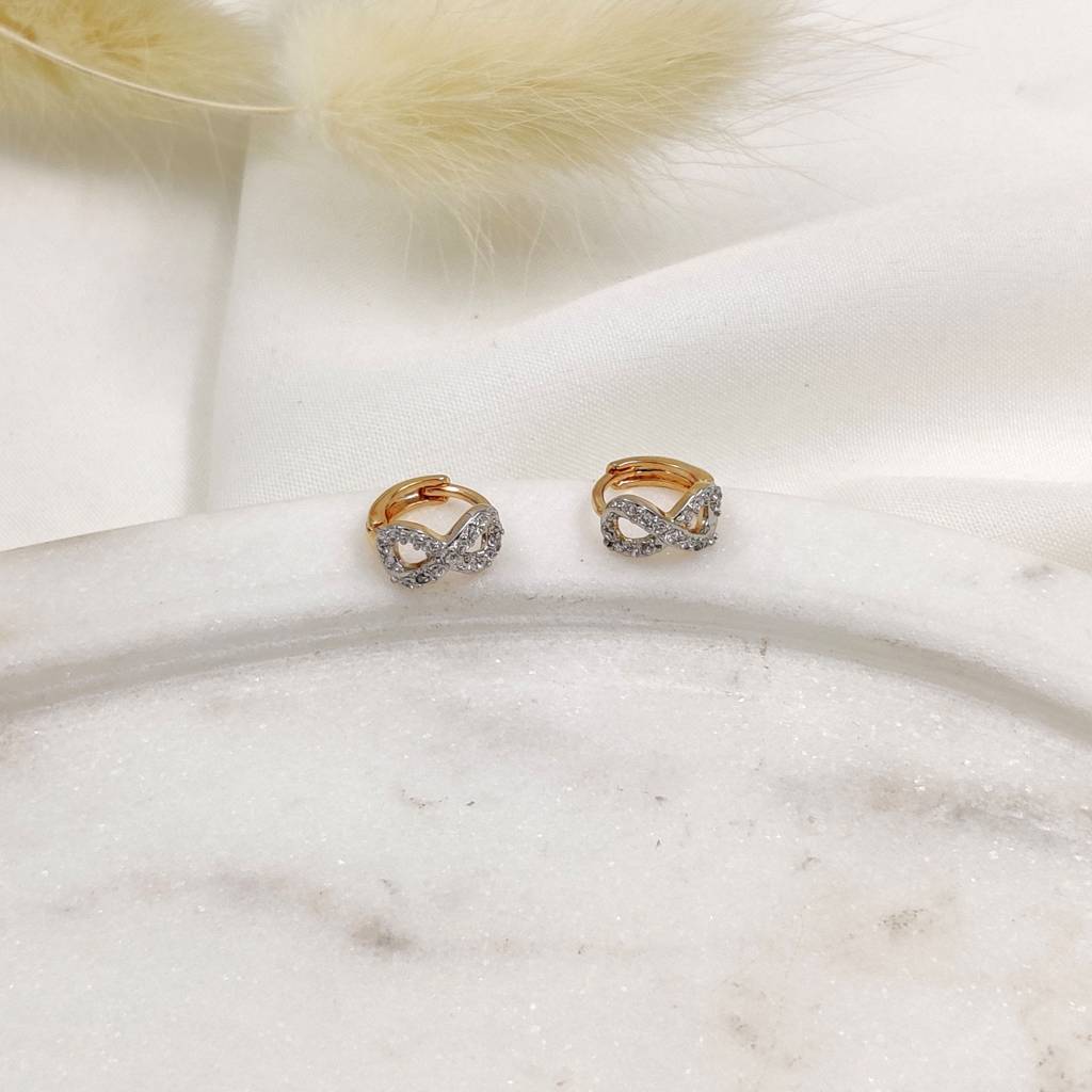 Rose Gold Plated Stainless Steel Dainty Infinity Huggie Hoops : (S)E-HU-14-0