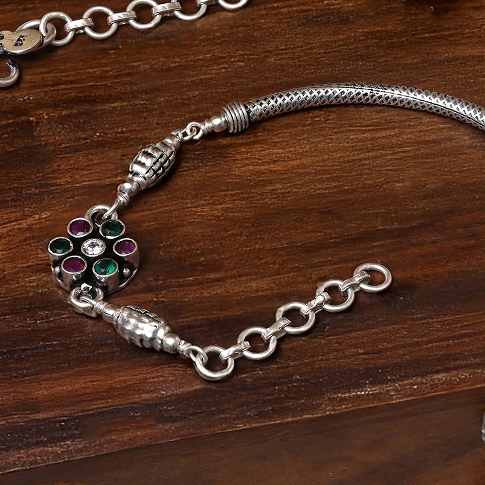 Floral Cluster Silver Anklets (Set Of 2) : SEPA9