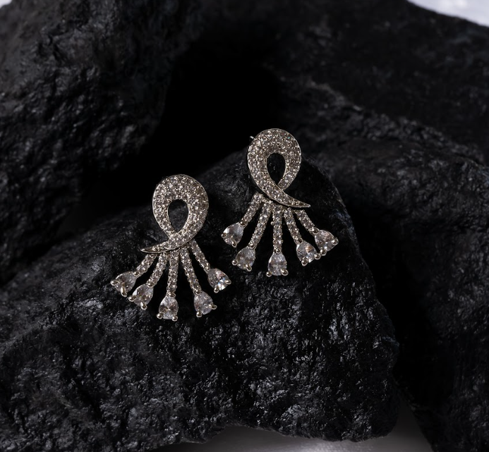Luscious White Gold Plated American Diamond Stud Earrings