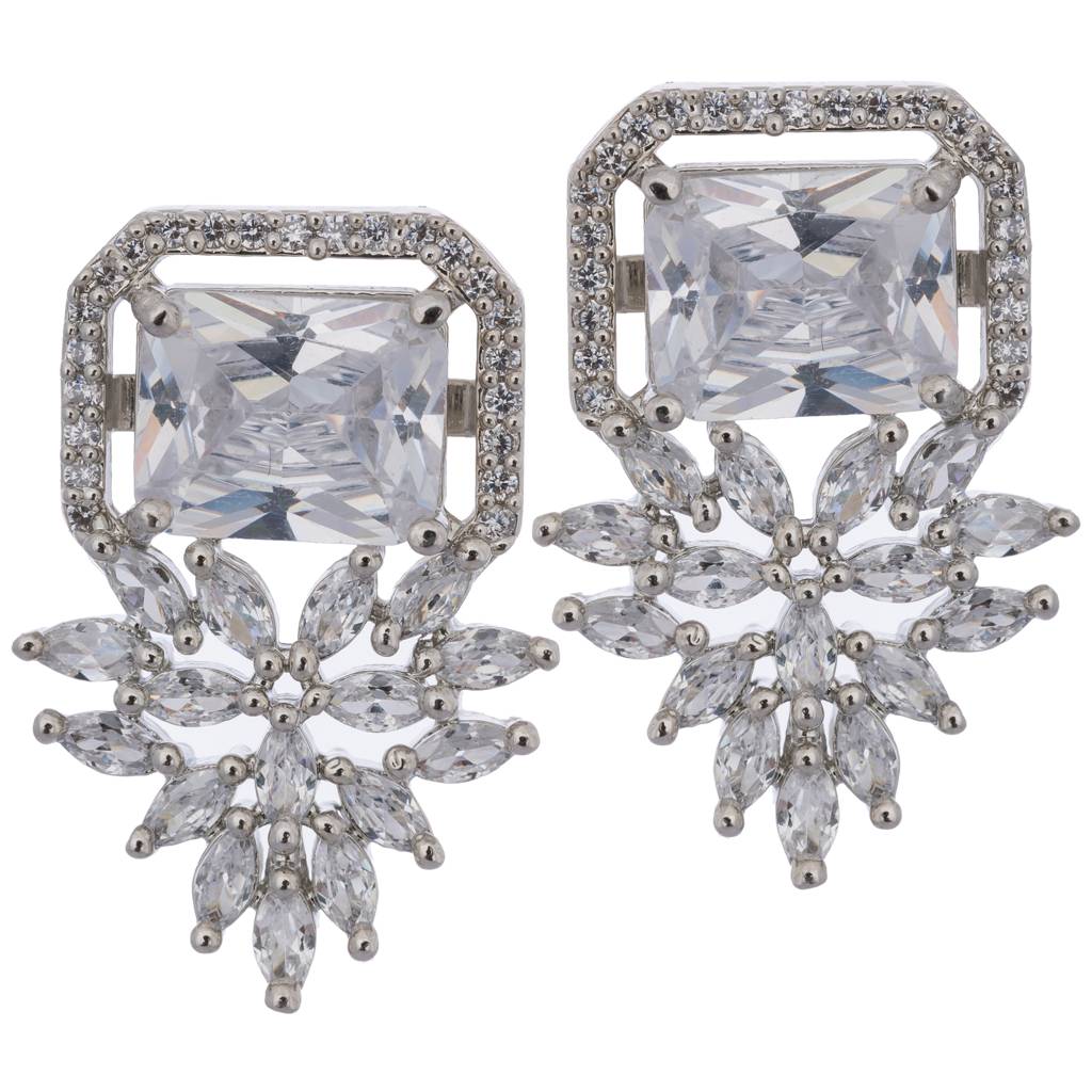 Square Marquis American Diamond Earring- White