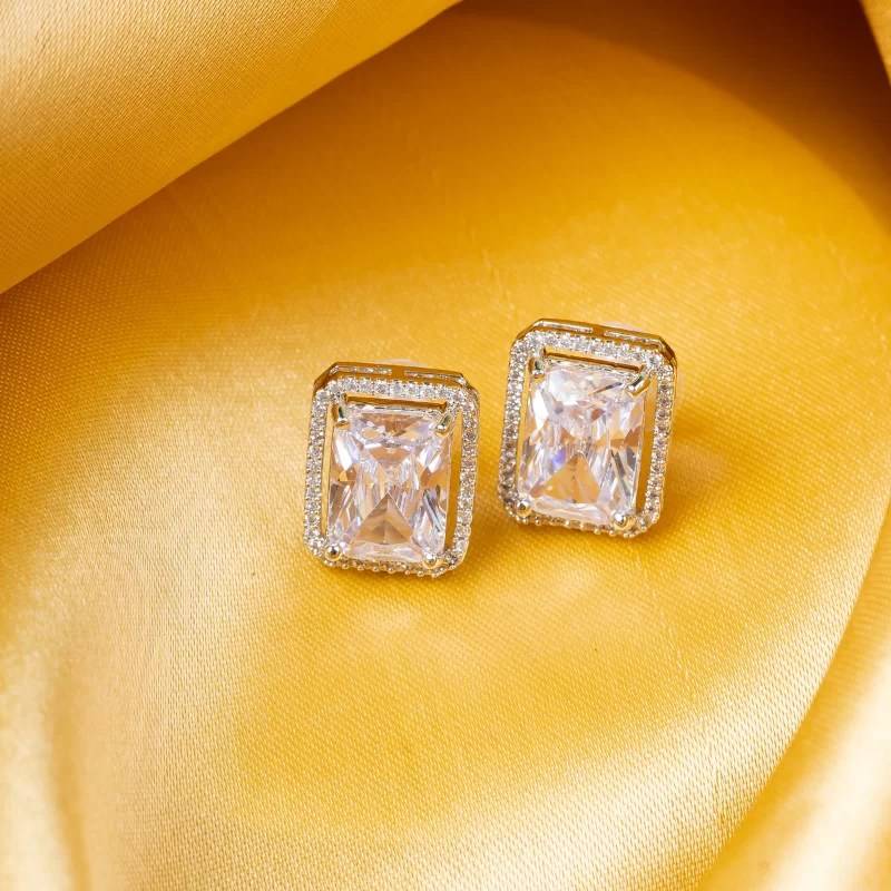 Rectangle American Diamond Stud Earring