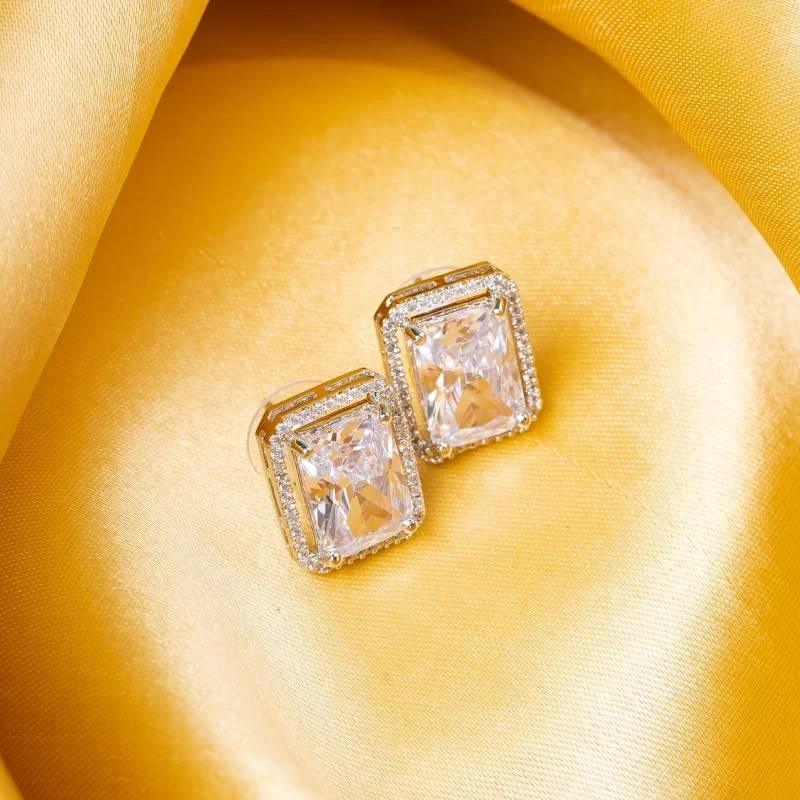 Rectangle American Diamond Stud Earring