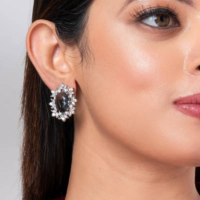 Oval Crystal American Diamond Stud Earring