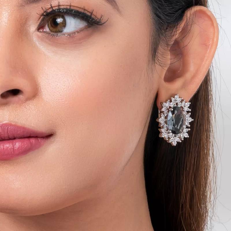 Oval Crystal American Diamond Stud Earring