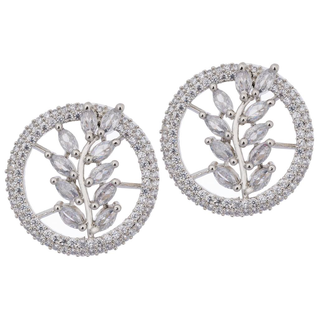 Silver-Plated & White Ad Stone-Studded Earring