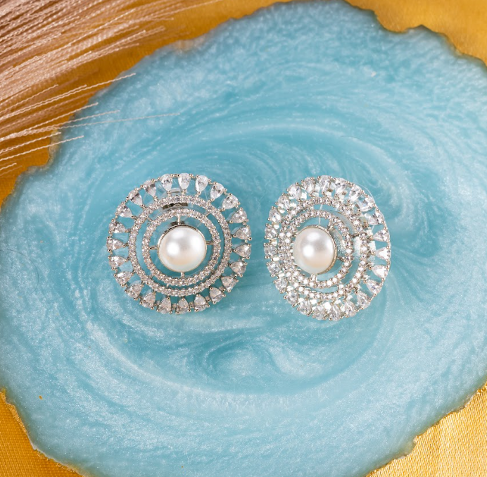 Pearl Circle American Diamond Stud Earring