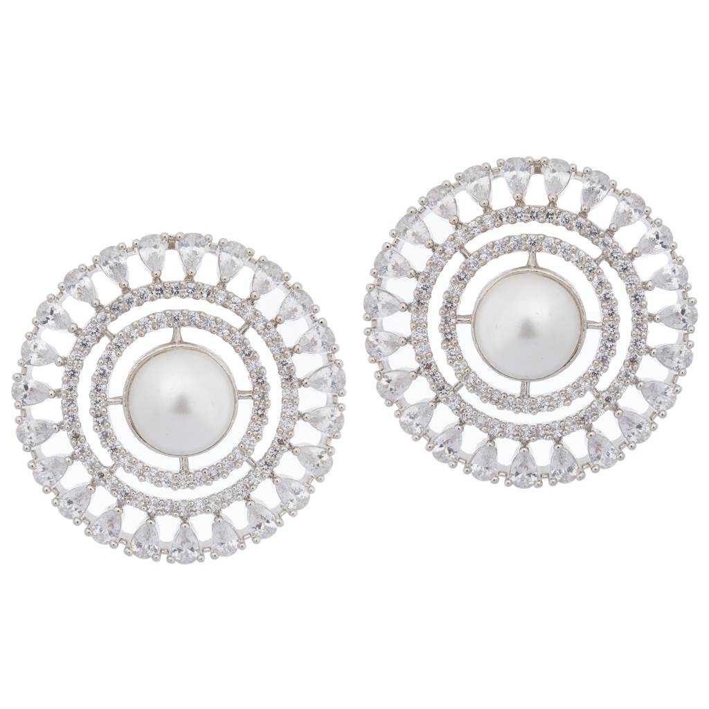 Pearl Circle American Diamond Stud Earring