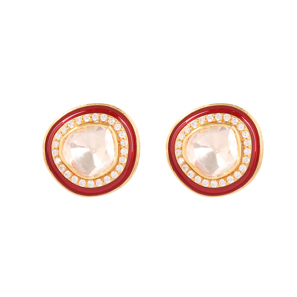 Moissanite Polki Red Enamelled Earrings : PJ61B