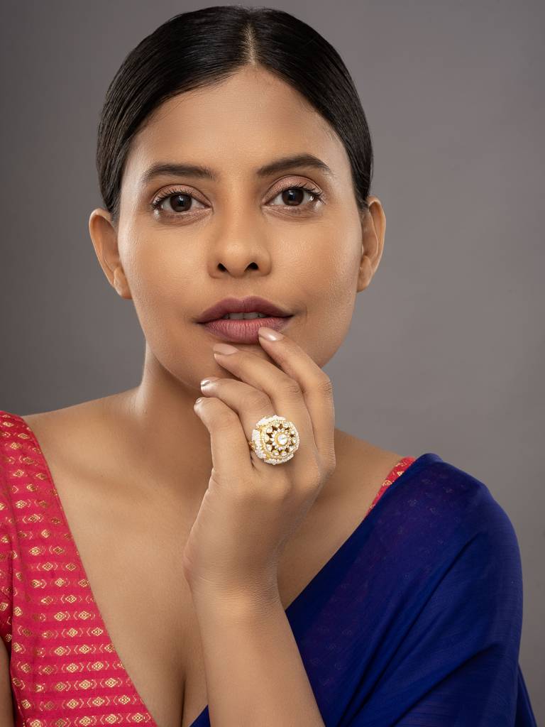 925 Silver Moissanite Polki Suriyanika Ring : PJR8