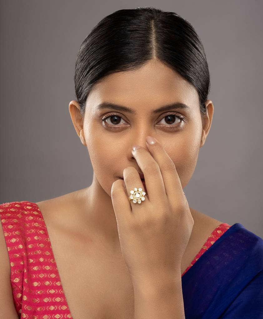 925 Silver Moissanite Polki Solika Ring : PJR9