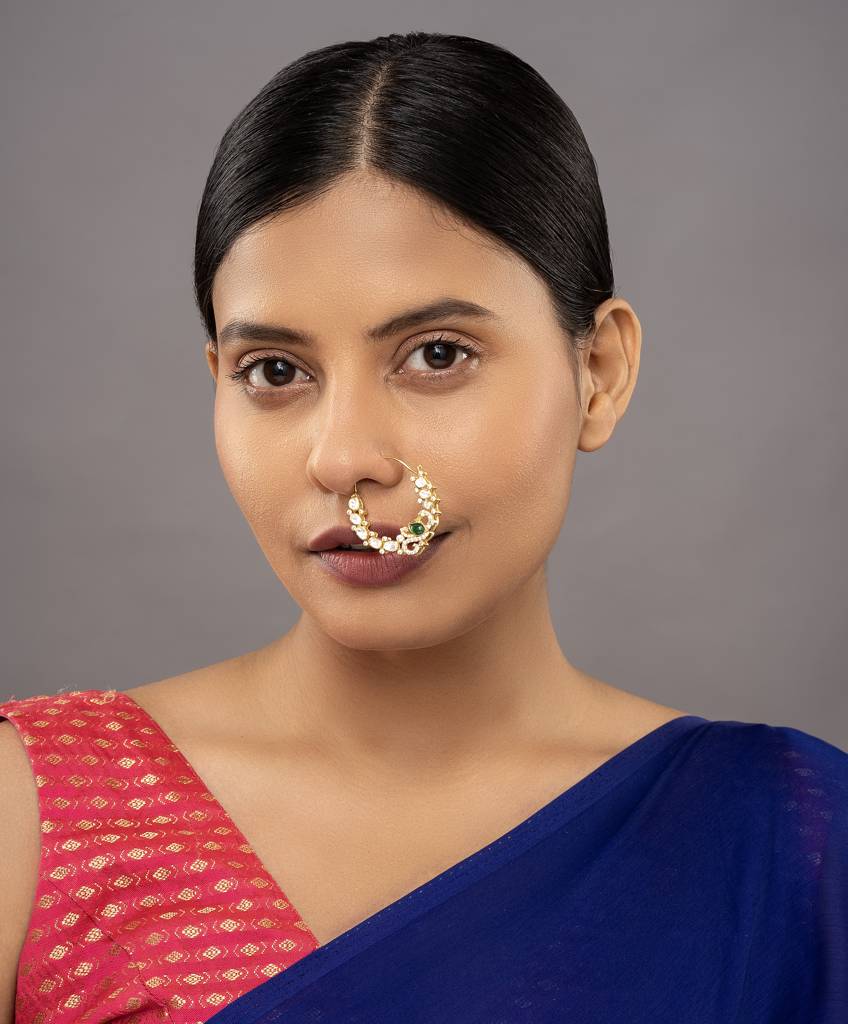 925 Silver Moissanite Polki Khanak Nath : PJN4