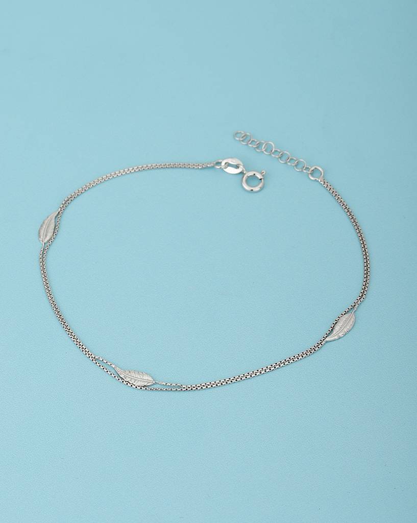 Carlton London 925 Sterling Silver Inline Leaf With Rhodium Plated Adjustable Anklet : SILA105