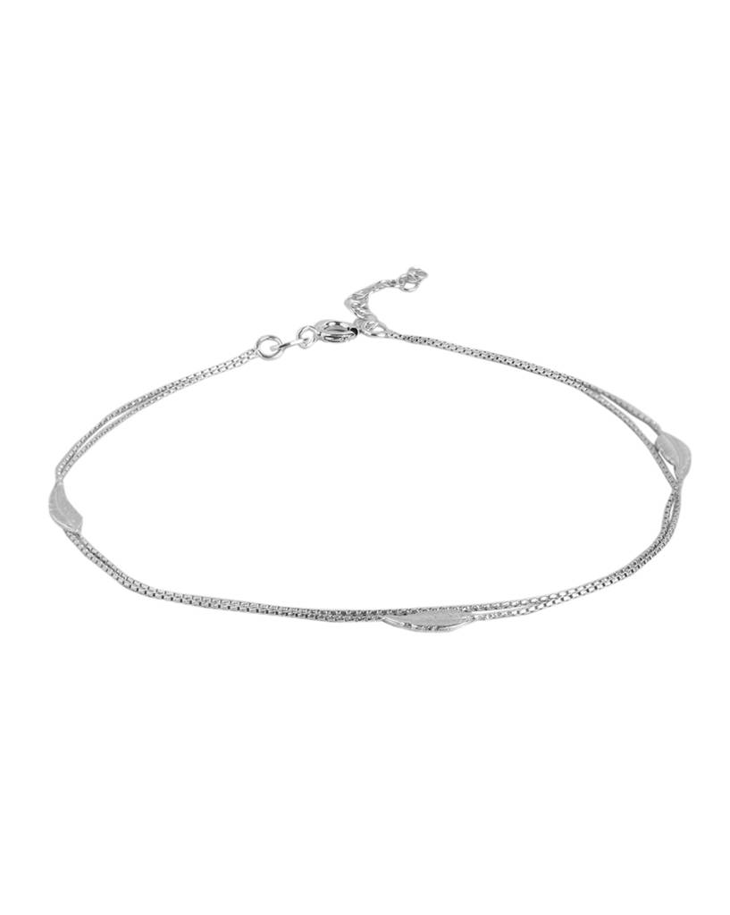 Carlton London 925 Sterling Silver Inline Leaf With Rhodium Plated Adjustable Anklet : SILA105