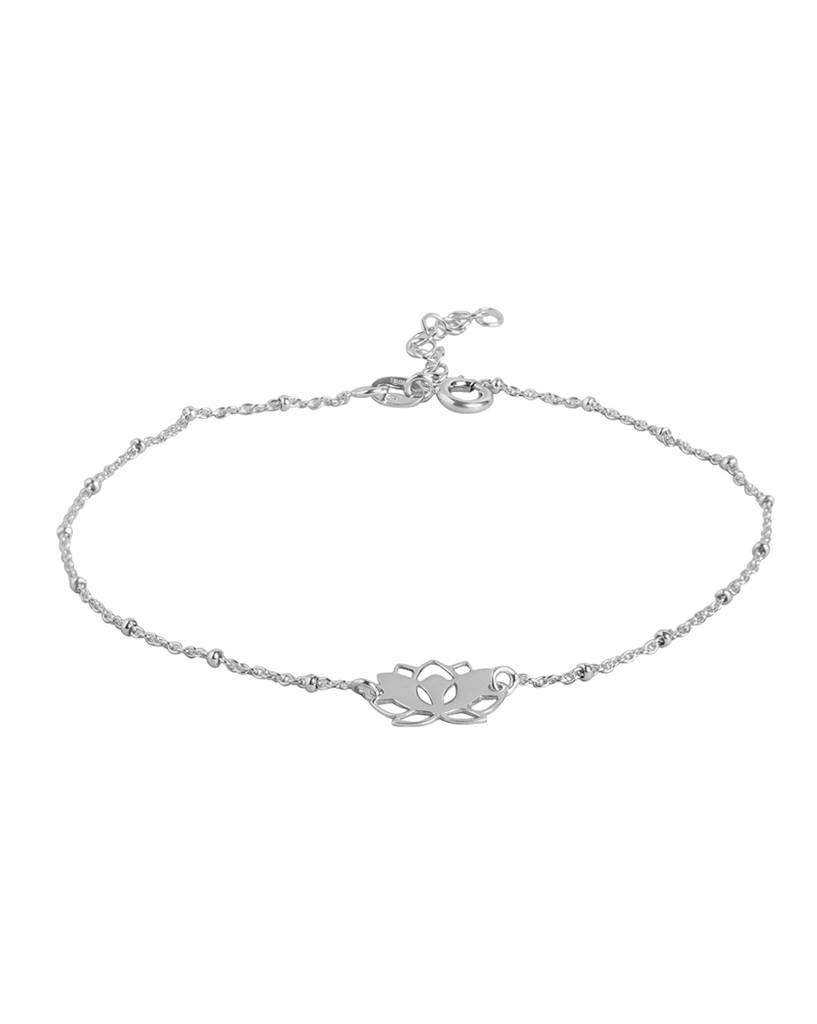 Carlton London 925 Sterling Silver Inline Floral With Rhodium Plated Adjustable Anklet : SILA109