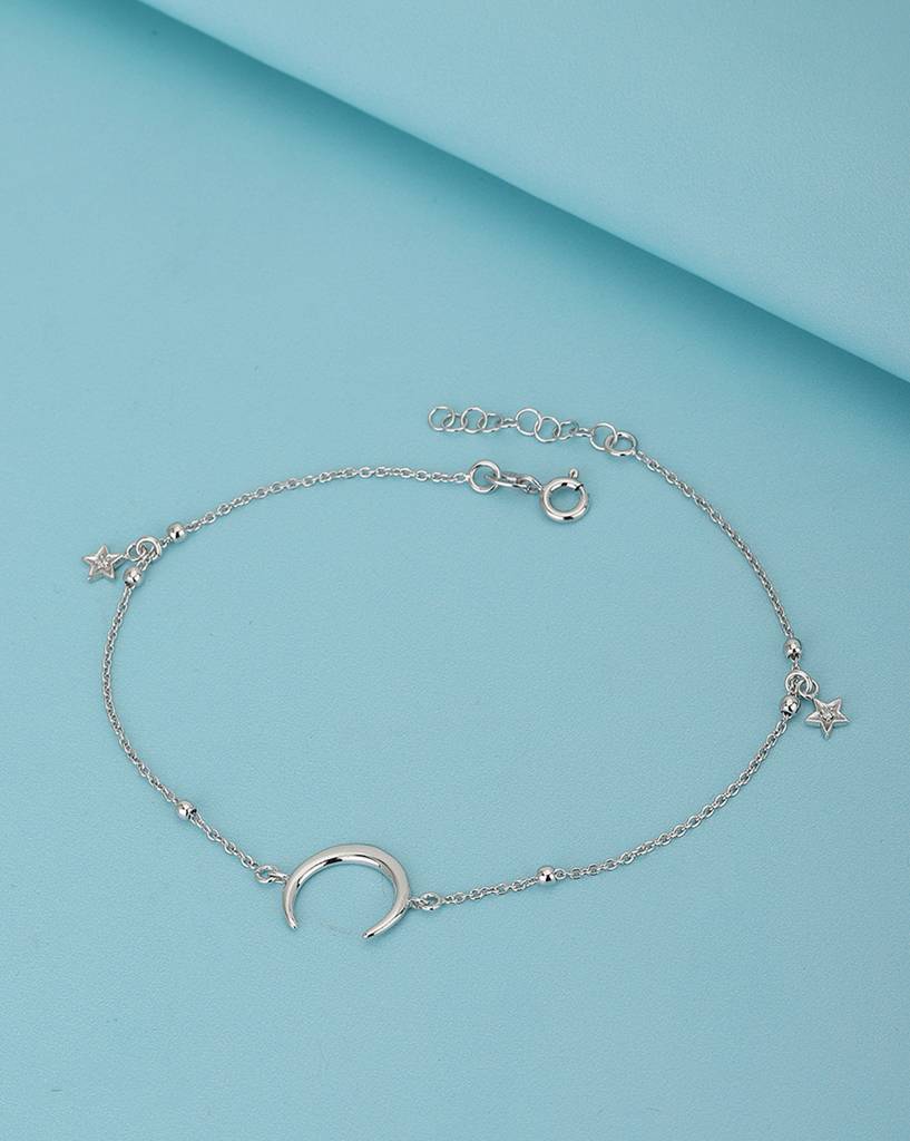 Carlton London 925 Sterling Silver Moon Rhodium Plated Adjustable Charm Anklet : SILA110