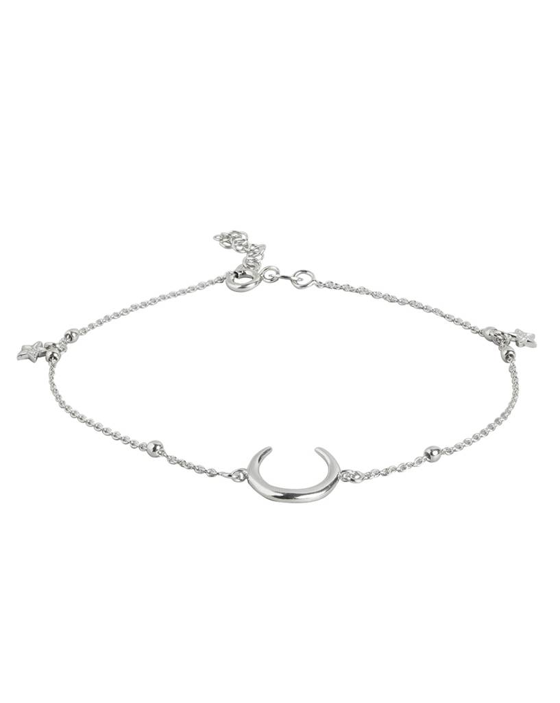 Carlton London 925 Sterling Silver Moon Rhodium Plated Adjustable Charm Anklet : SILA110