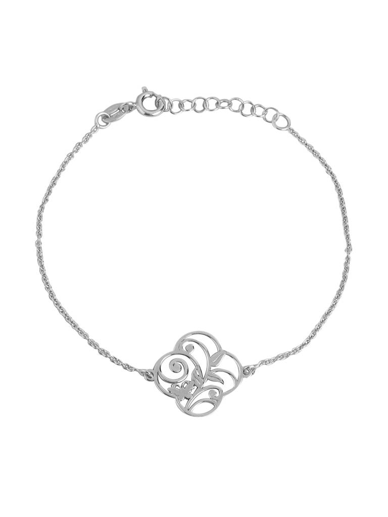 Carlton London 925 Sterling Silver Rhodium Plated Floral Stylish Adjustable Charm Bracelet : SILB121