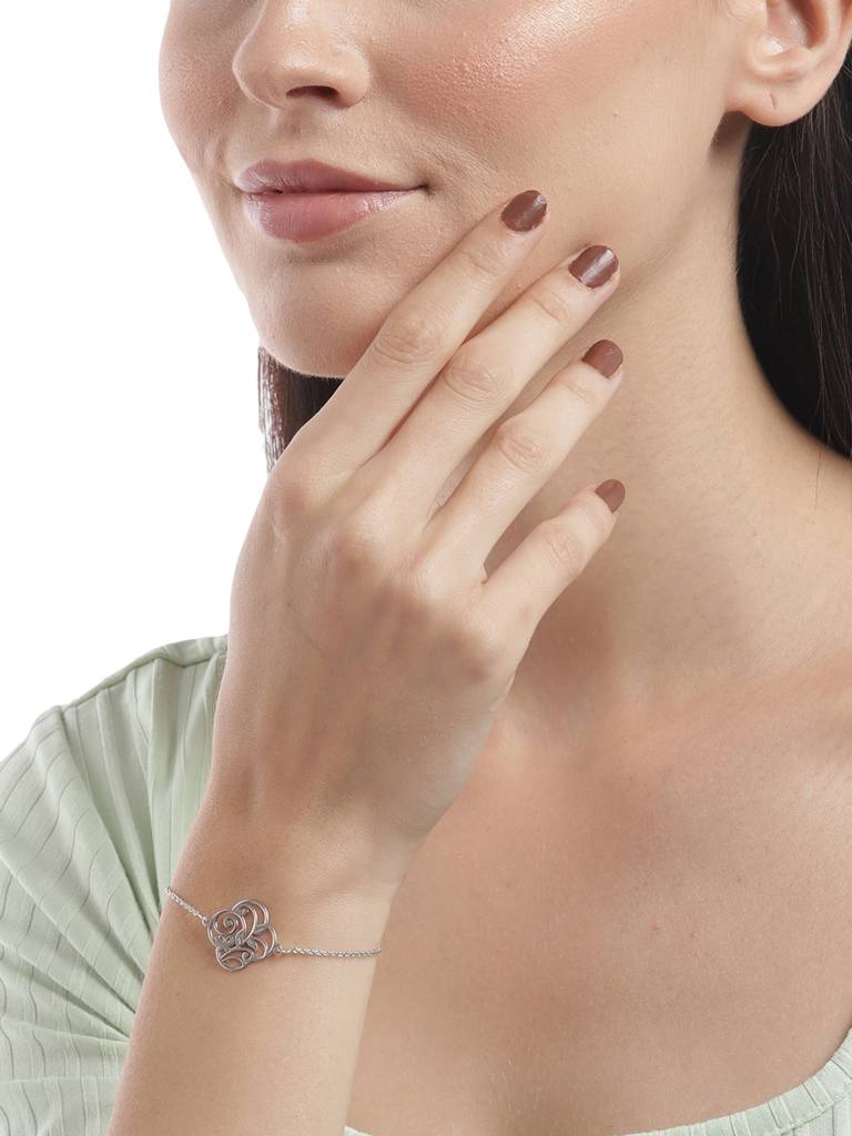 Carlton London 925 Sterling Silver Rhodium Plated Floral Stylish Adjustable Charm Bracelet : SILB121