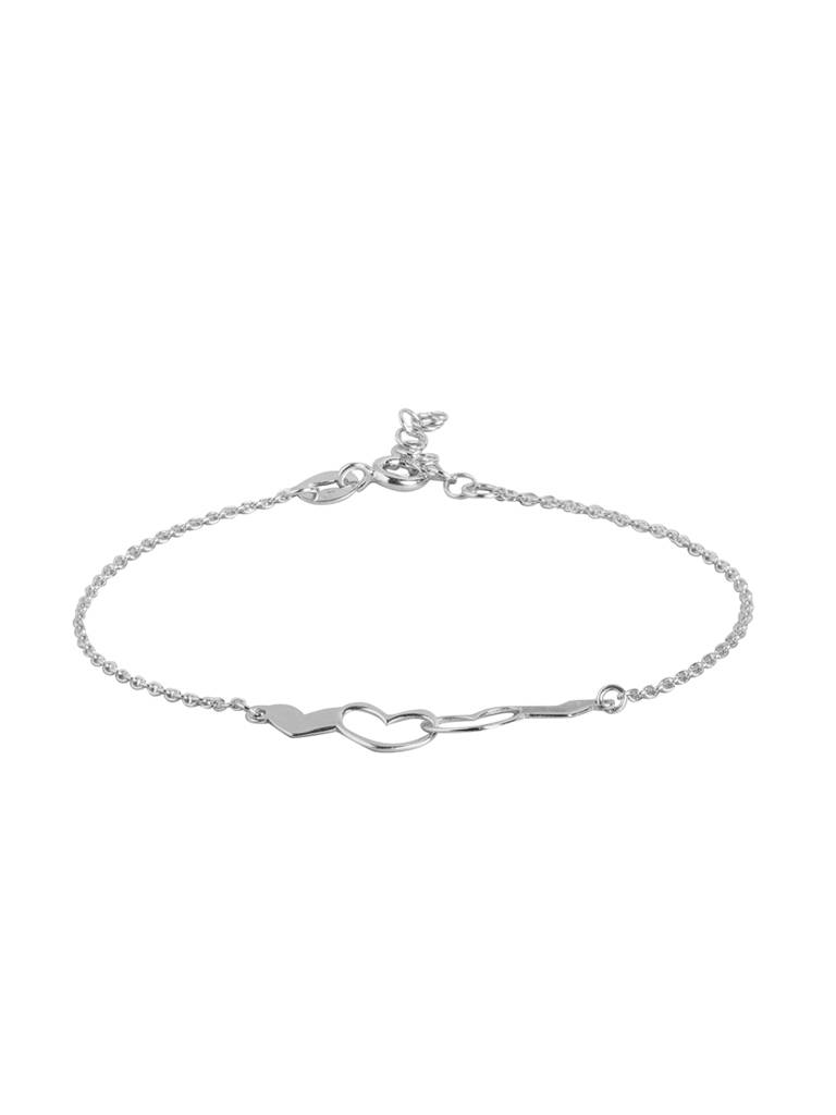 Carlton London 925 Sterling Silver Rhodium Plated Heart Duo Bracelet, Adjustable : SILB123