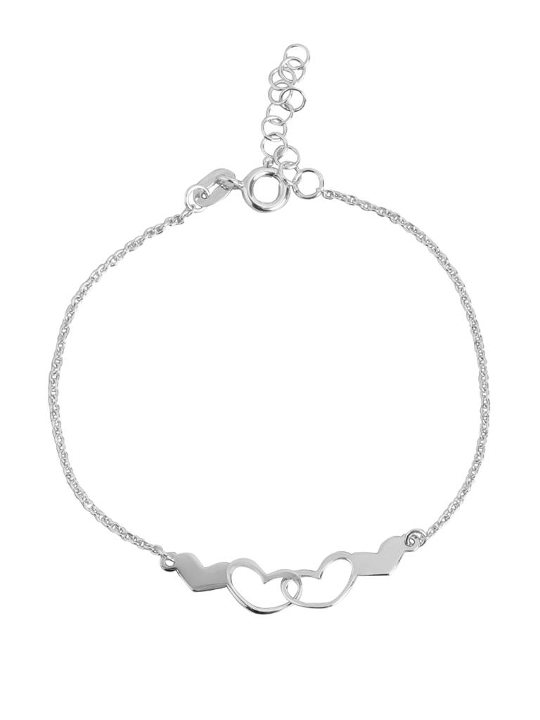 Carlton London 925 Sterling Silver Rhodium Plated Heart Duo Bracelet, Adjustable : SILB123
