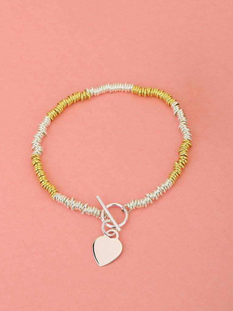 Carlton London 925 Sterling Silver Rhodium Plated With Gold Embellished Fancy Bracelet : SILB135