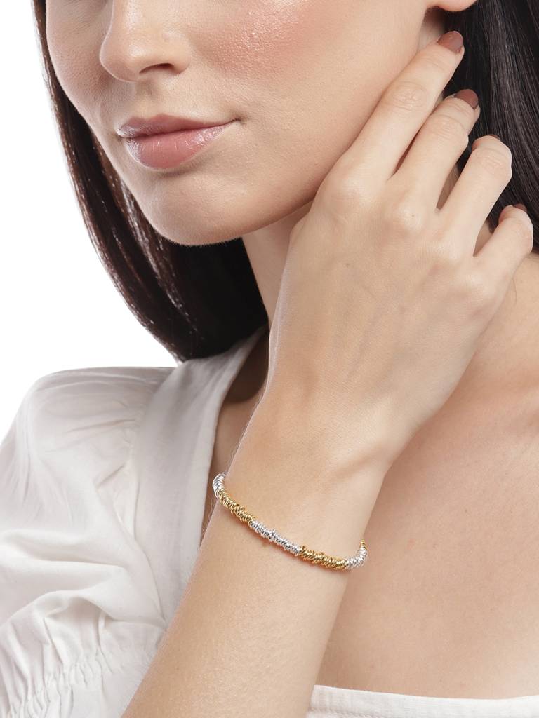 Carlton London 925 Sterling Silver Rhodium Plated With Gold Embellished Fancy Bracelet : SILB135