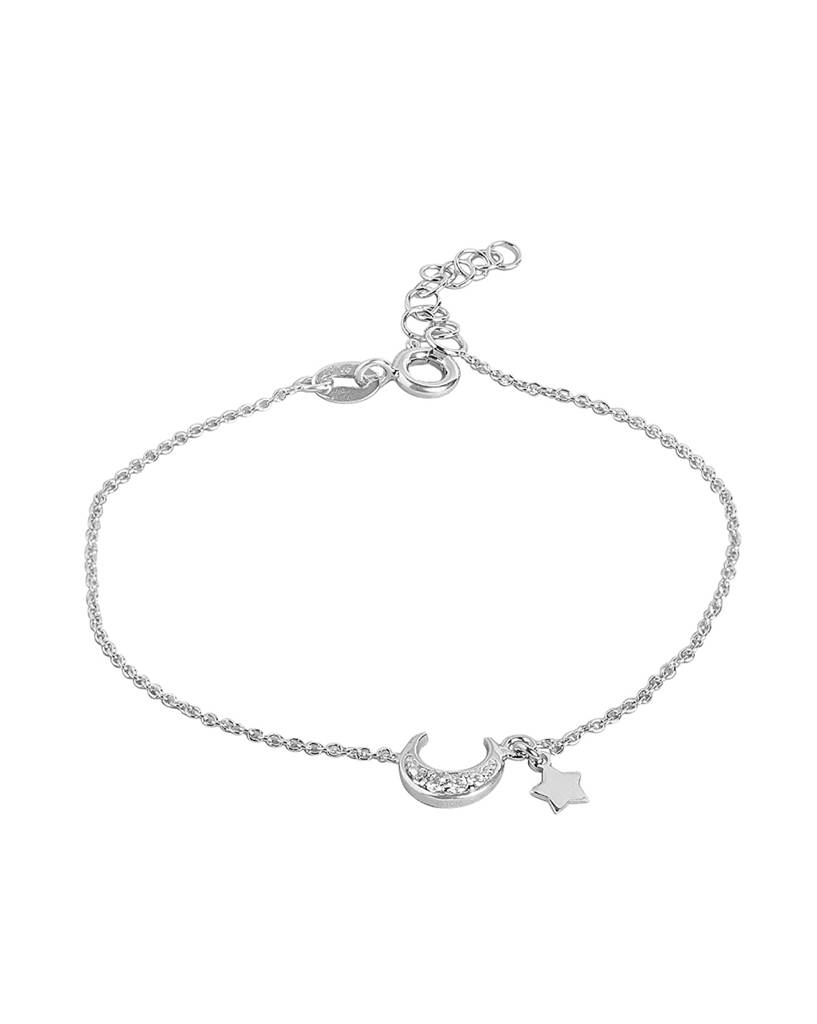 Carlton London 925 Sterling Silver Rhodium Plated Moon & Stars Charm Bracelet Adjustable : SILB138