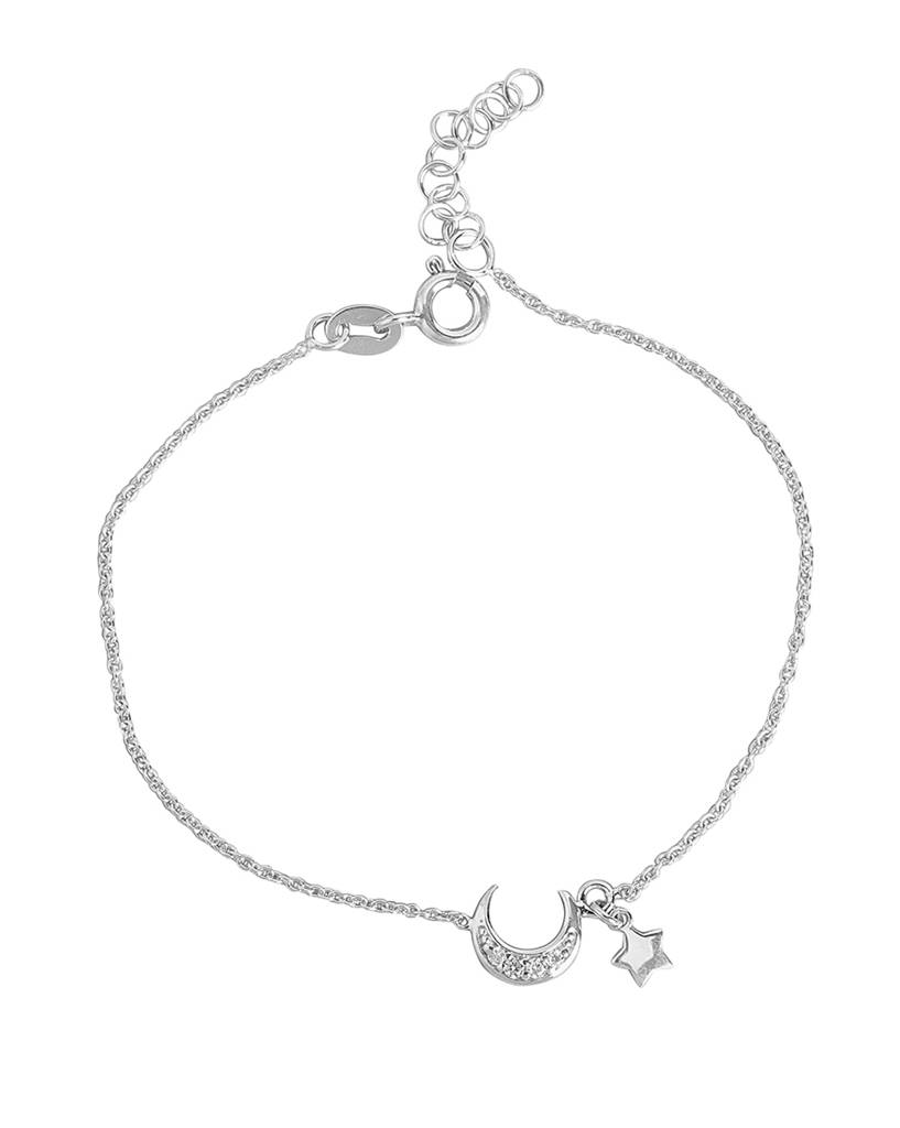 Carlton London 925 Sterling Silver Rhodium Plated Moon & Stars Charm Bracelet Adjustable : SILB138