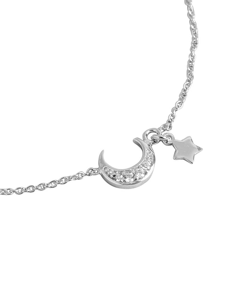 Carlton London 925 Sterling Silver Rhodium Plated Moon & Stars Charm Bracelet Adjustable : SILB138