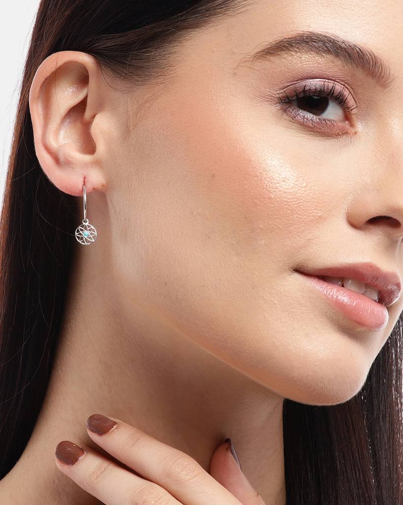 Carlton London Rhodium-Plated Circular 925 Sterling Silver Hoop Earrings : SILE168