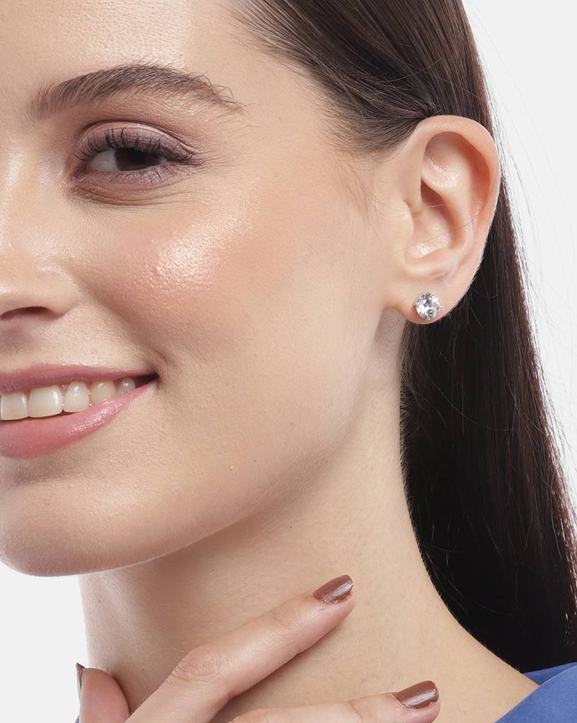 Carlton London 925 Sterling Silver Set Of 3 Rhodiumplated With Zirconia-Pearl Stud Earring : SILE183