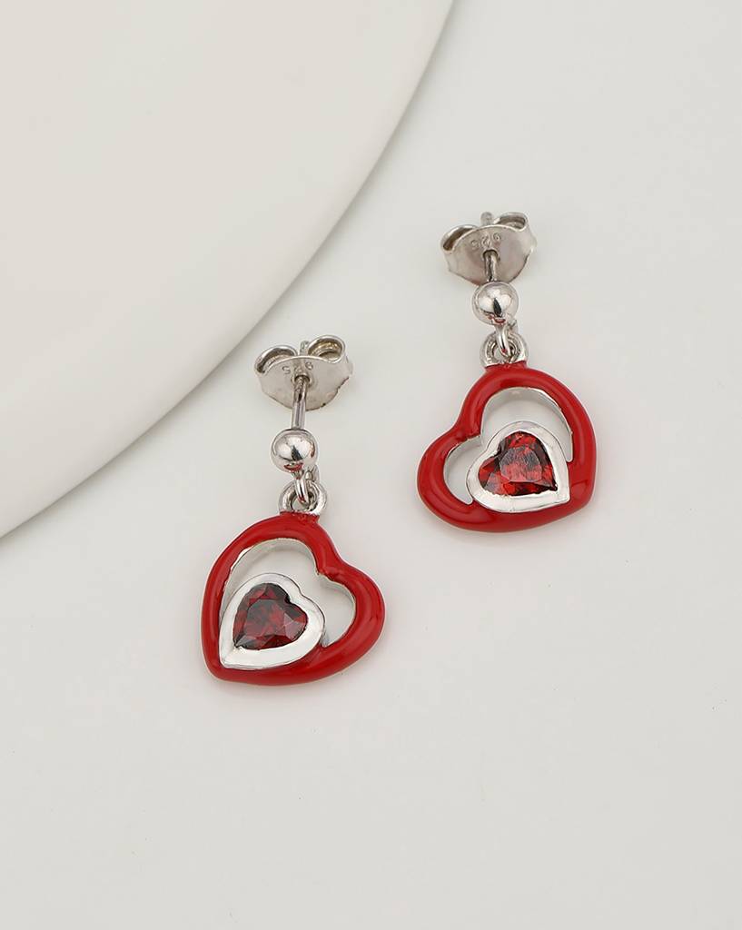 Carlton London Sterling Silver Rhodium-Plated Cubic Zirconia Heart Shaped Drop Earrings : SILE222