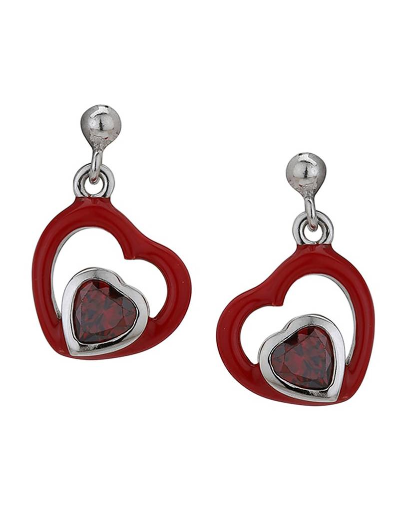 Carlton London Sterling Silver Rhodium-Plated Cubic Zirconia Heart Shaped Drop Earrings : SILE222