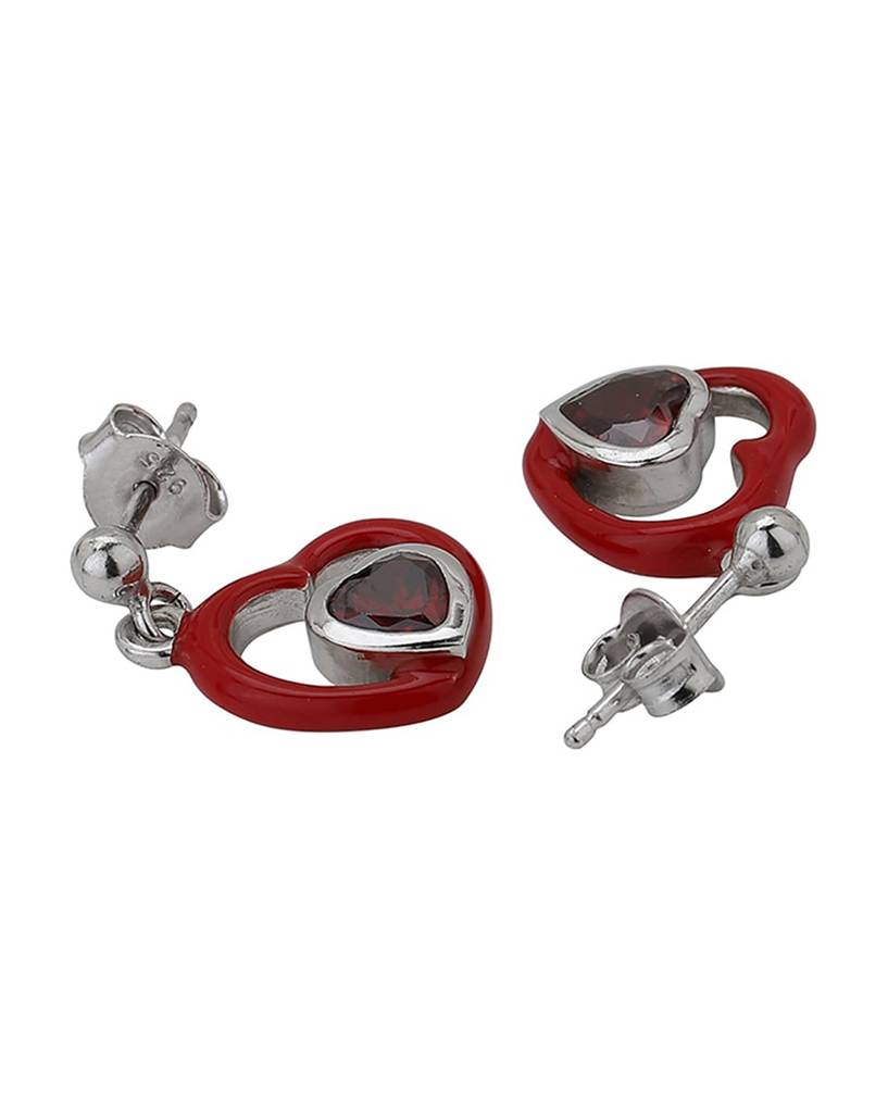Carlton London Sterling Silver Rhodium-Plated Cubic Zirconia Heart Shaped Drop Earrings : SILE222