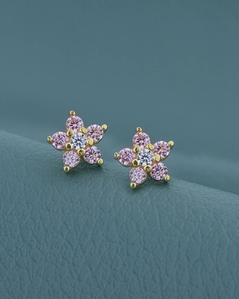 Carlton London 925 Sterling Silver 18Kt Gold-Plated Cz-Studded Floral Studs Earrings : SILE329