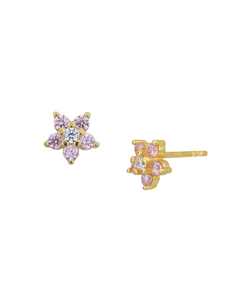 Carlton London 925 Sterling Silver 18Kt Gold-Plated Cz-Studded Floral Studs Earrings : SILE329