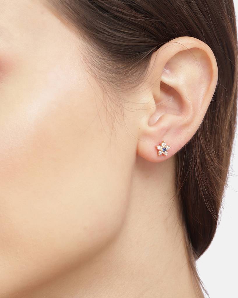 Carlton London 925 Sterling Silver 18Kt Rose Gold-Plated Cz-Studded Floral Studs Earrings : SILE330