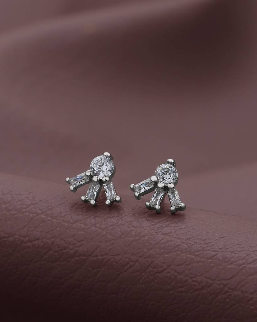 Carlton London Rhodium-Plated Contemporary Cubic Zirconia Sterling Silver Studs : SILE364