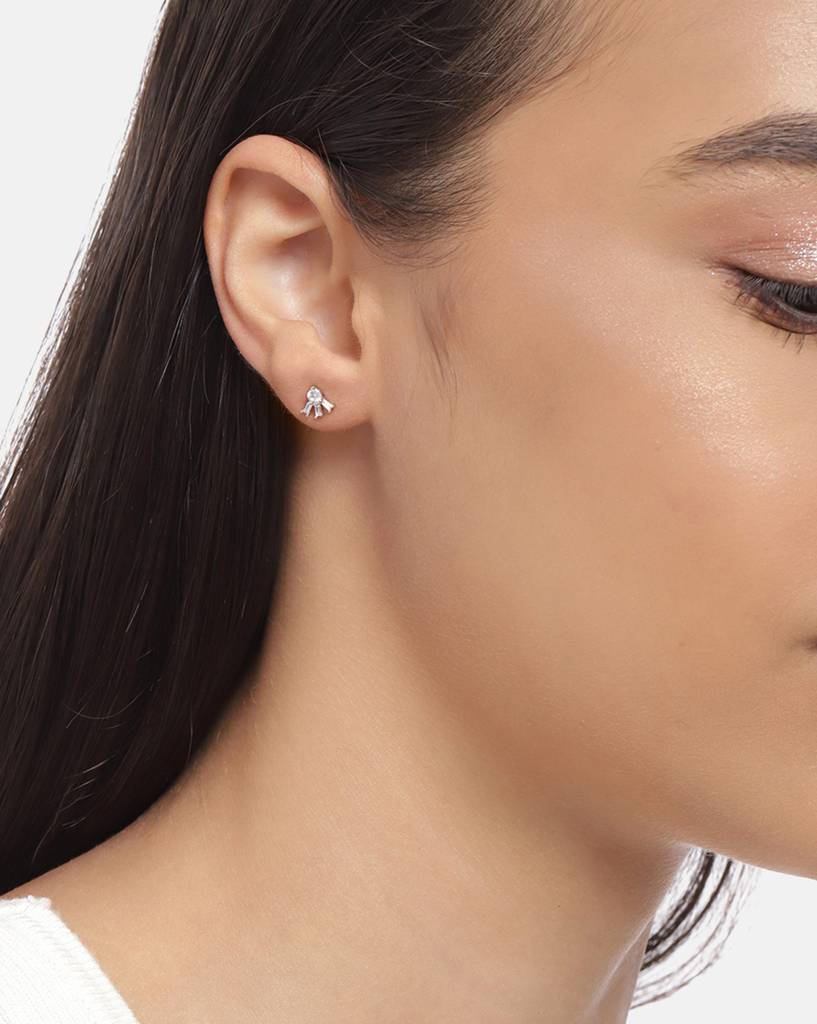 Carlton London Rhodium-Plated Contemporary Cubic Zirconia Sterling Silver Studs : SILE364