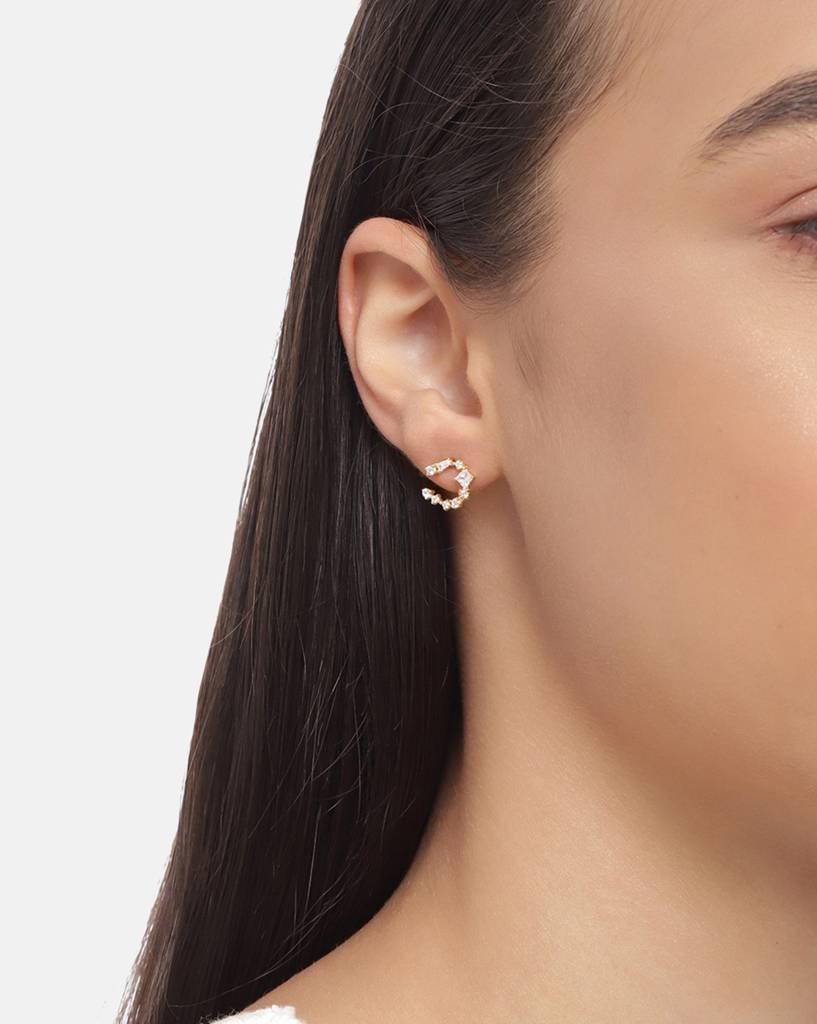 Carlton London 925 Sterling Silver Gold--Plated Contemporary Cubic Zirconia Stud Earrings : SILE374