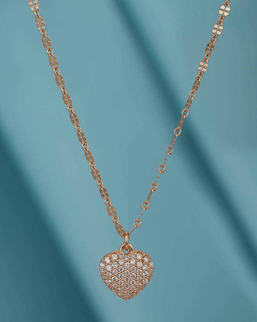 Carlton London 925 Sterling Silver 18Kt Rose Gold-Plated Cz-Studded Pendant With Chain : SILN067