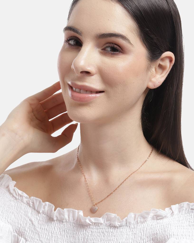 Carlton London 925 Sterling Silver 18Kt Rose Gold-Plated Cz-Studded Pendant With Chain : SILN067