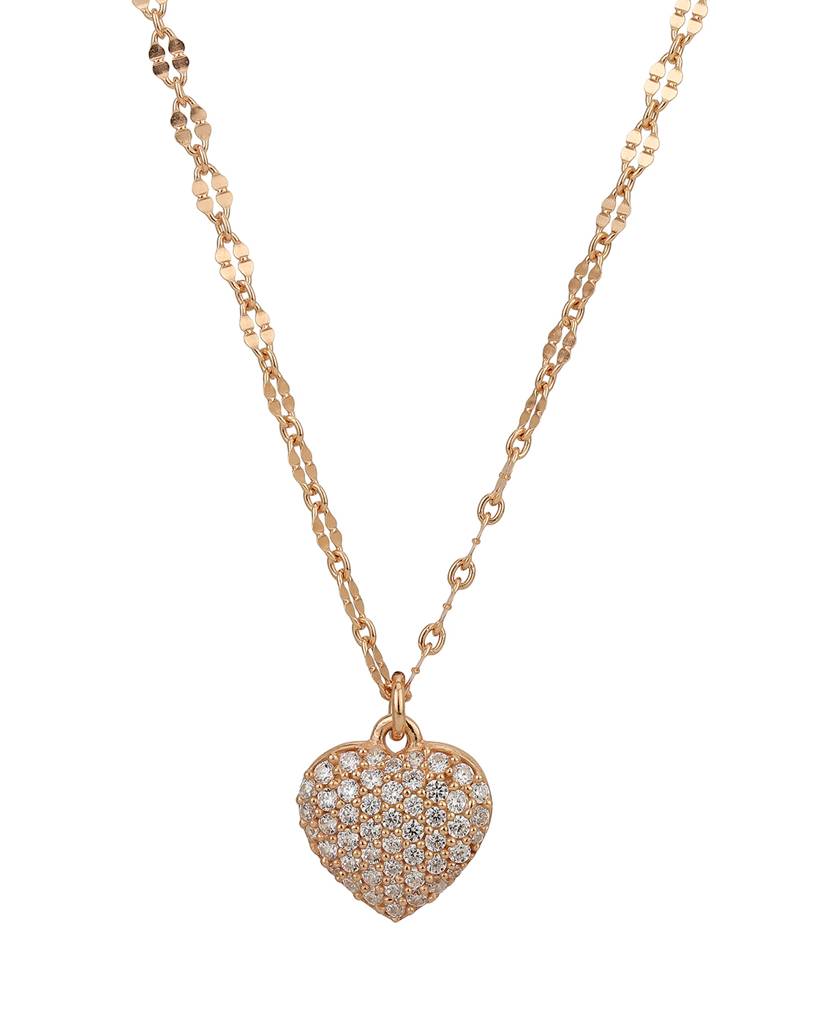 Carlton London 925 Sterling Silver 18Kt Rose Gold-Plated Cz-Studded Pendant With Chain : SILN067