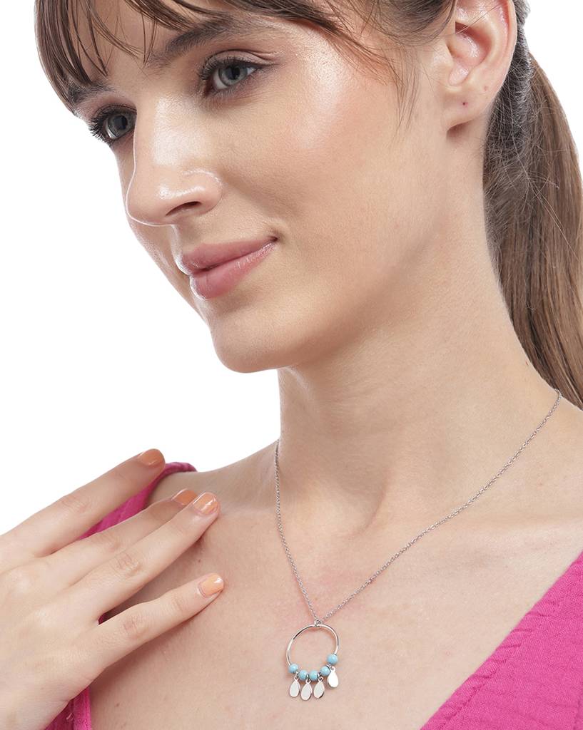 Carlton London 925 Sterling Silver Pendant With Chain & Rhodium Plating : SILN203