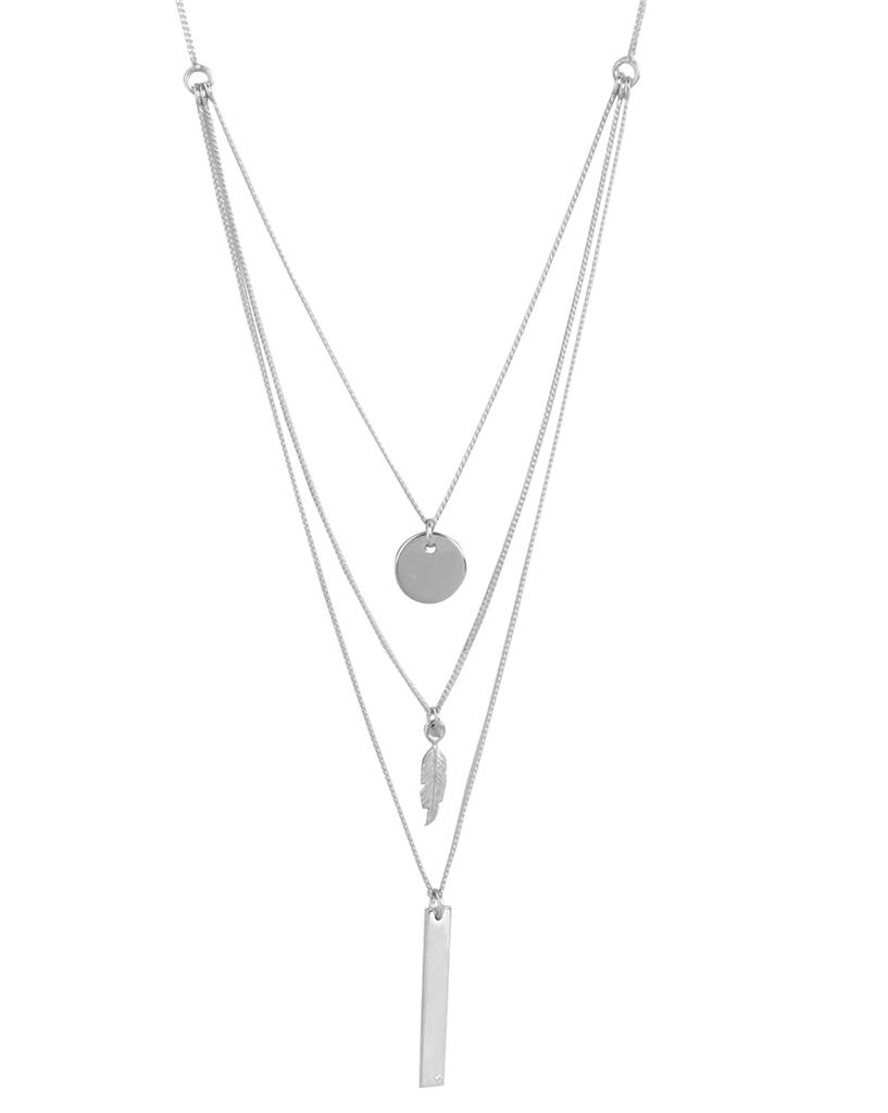 Carlton London 925 Sterling Silver Rhodium Plated Dangling Bar & Leaf Layered Necklace : SILN209