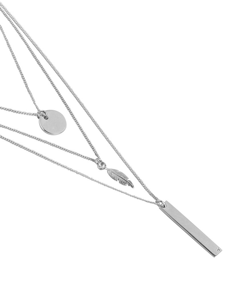 Carlton London 925 Sterling Silver Rhodium Plated Dangling Bar & Leaf Layered Necklace : SILN209