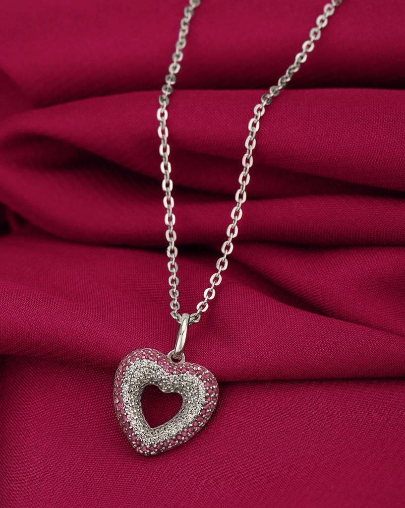Carlton London 925 Sterling Silver Rhodium Plated Cz Studded Handcrafted Pendant & Chain : SILN356